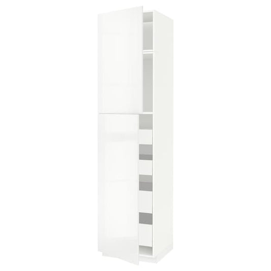 Ikea METOD / MAXIMERA - Hi cab w 2 doors/4 drawers, white/Ringhult white, 60x60x240 cm