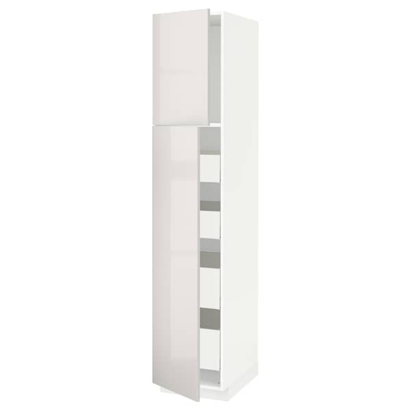 Ikea METOD / MAXIMERA - Hi cab w 2 doors/4 drawers, white/Ringhult light grey, 40x60x200 cm