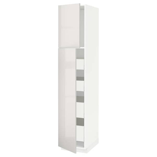 Ikea METOD / MAXIMERA - Hi cab w 2 doors/4 drawers, white/Ringhult light grey, 40x60x200 cm
