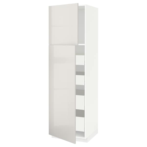 Ikea METOD / MAXIMERA - Hi cab w 2 doors/4 drawers, white/Ringhult light grey, 60x60x200 cm