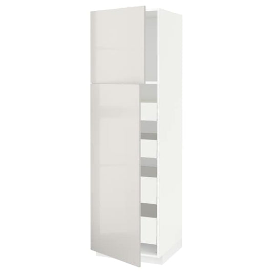 Ikea METOD / MAXIMERA - Hi cab w 2 doors/4 drawers, white/Ringhult light grey, 60x60x200 cm