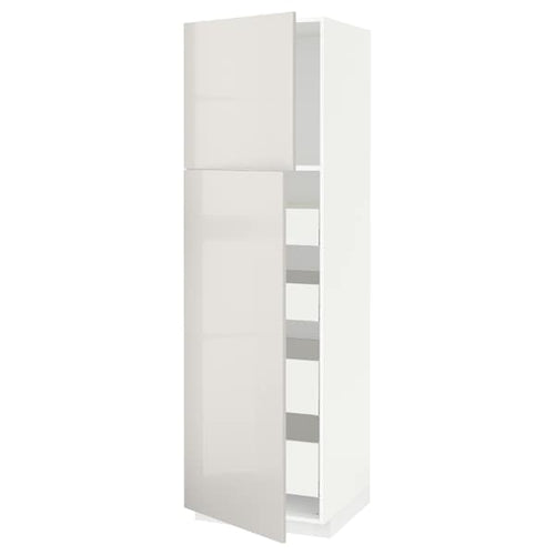 METOD / MAXIMERA hi cab w 2 doors/4 drawers, white/Ringhult light grey, 60x60x200 cm