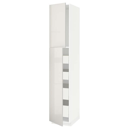 Ikea METOD / MAXIMERA - Hi cab w 2 doors/4 drawers, white/Ringhult light grey, 40x60x220 cm