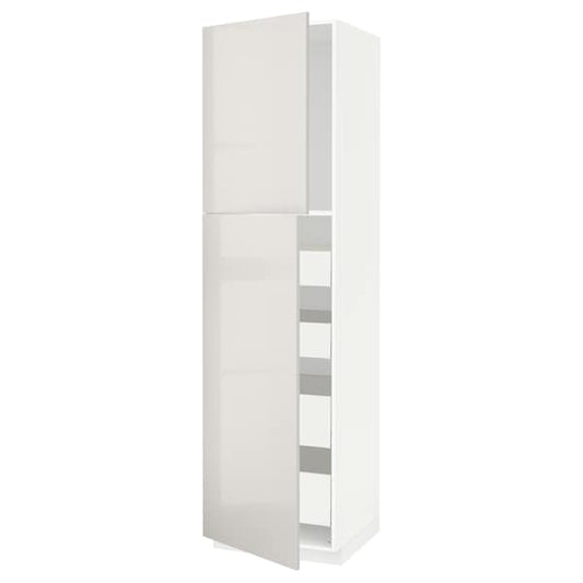 METOD / MAXIMERA - Hi cab w 2 doors/4 drawers, white/Ringhult light grey, 60x60x220 cm - best price from Maltashopper.com 99466132