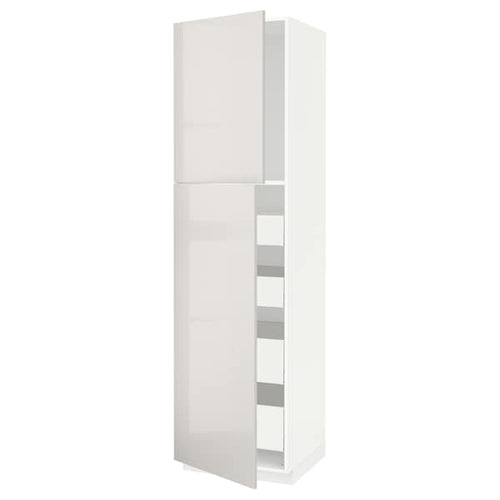 METOD / MAXIMERA hi cab w 2 doors/4 drawers, white/Ringhult light grey, 60x60x220 cm