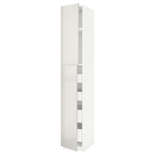 Ikea METOD / MAXIMERA - Hi cab w 2 doors/4 drawers, white/Ringhult light grey, 40x60x240 cm