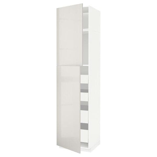 Ikea METOD / MAXIMERA - Hi cab w 2 doors/4 drawers, white/Ringhult light grey, 60x60x240 cm