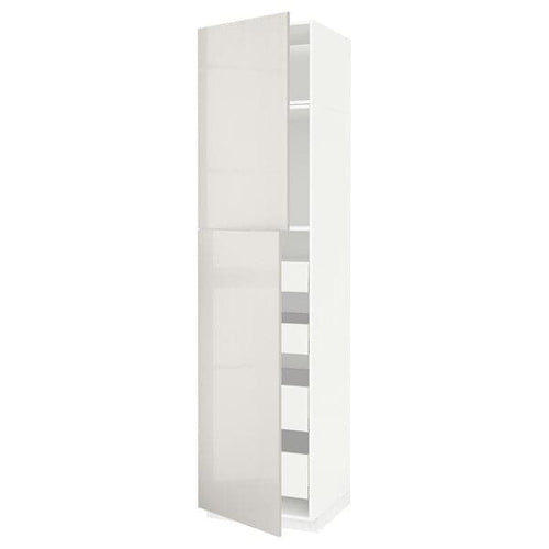 METOD / MAXIMERA hi cab w 2 doors/4 drawers, white/Ringhult light grey, 60x60x240 cm
