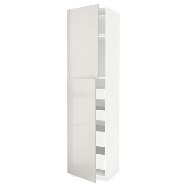 METOD / MAXIMERA - Hi cab w 2 doors/4 drawers, white/Ringhult light grey, 60x60x240 cm