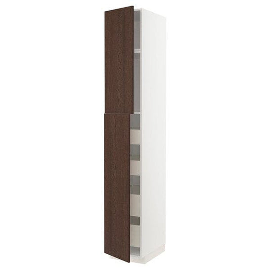 METOD / MAXIMERA - Hi cab w 2 doors/4 drawers, white/Sinarp brown, 40x60x240 cm - best price from Maltashopper.com 59458092