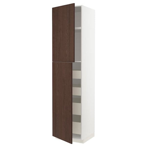 METOD / MAXIMERA - Hi cab w 2 doors/4 drawers, white/Sinarp brown, 60x60x240 cm