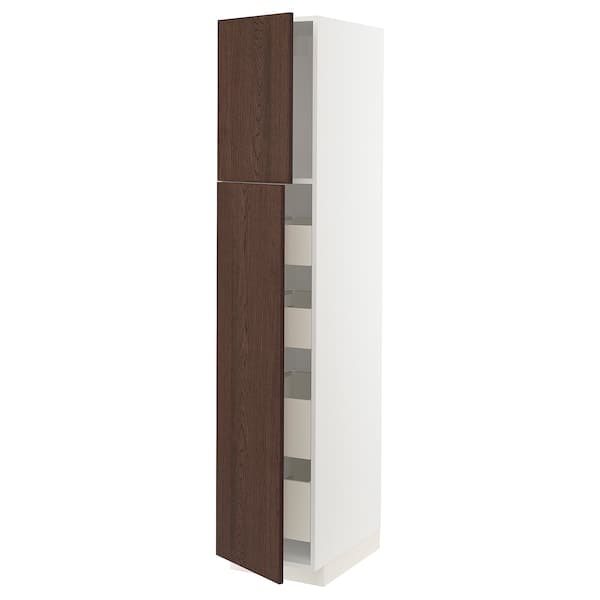 METOD / MAXIMERA - Hi cab w 2 doors/4 drawers, white/Sinarp brown , 40x60x200 cm