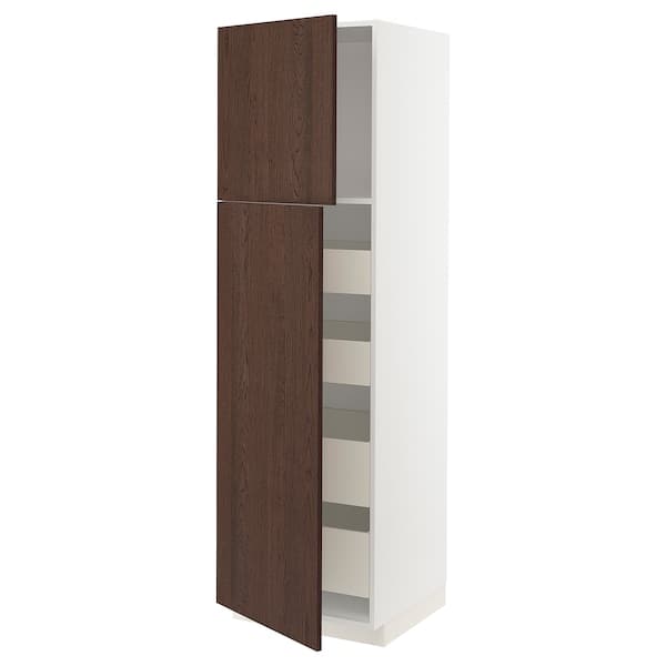 METOD / MAXIMERA hi cab w 2 doors/4 drawers, white/Sinarp brown, 60x60x200 cm