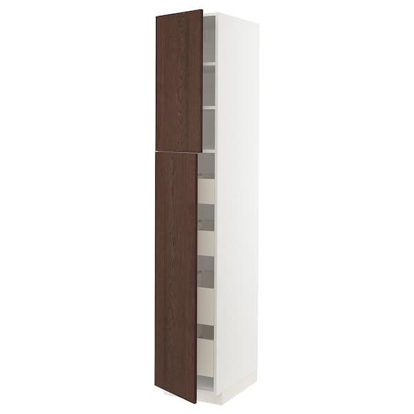 METOD / MAXIMERA - Hi cab w 2 doors/4 drawers, white/Sinarp brown, 40x60x220 cm