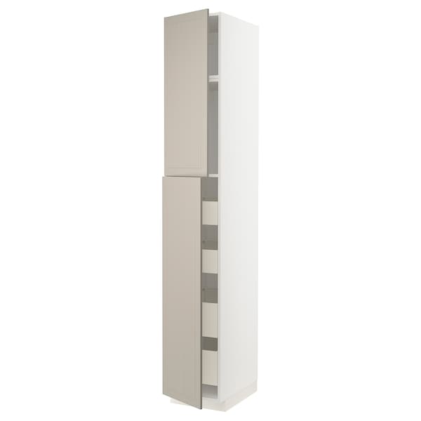 Ikea METOD / MAXIMERA - Hi cab w 2 doors/4 drawers, white/Stensund beige, 40x60x240 cm