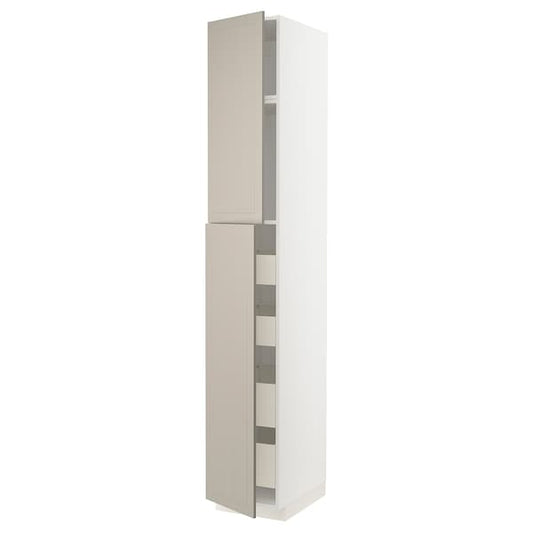 Ikea METOD / MAXIMERA - Hi cab w 2 doors/4 drawers, white/Stensund beige, 40x60x240 cm