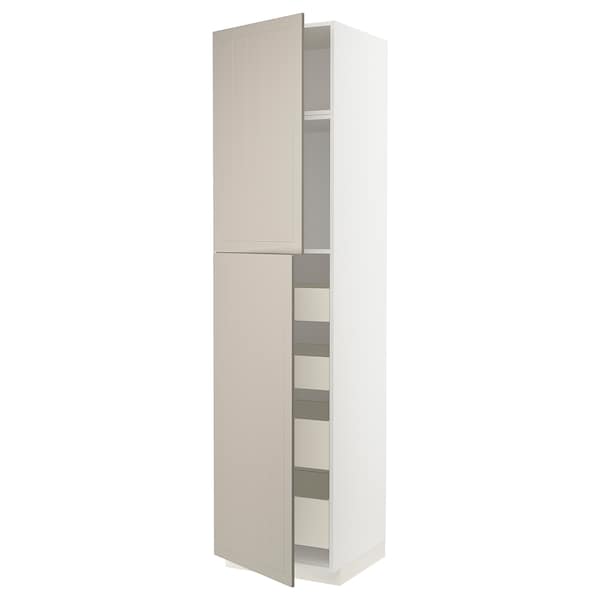 METOD / MAXIMERA - Hi cab w 2 doors/4 drawers, white/Stensund beige, 60x60x240 cm - best price from Maltashopper.com 59466501