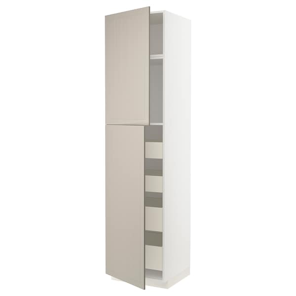 METOD / MAXIMERA - Hi cab w 2 doors/4 drawers, white/Stensund beige, 60x60x240 cm