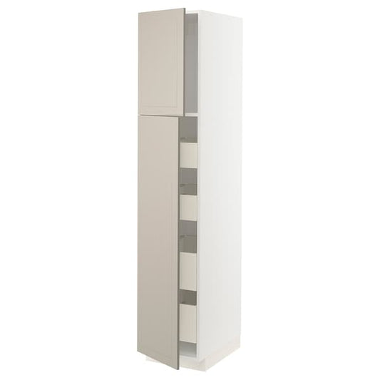 Ikea METOD / MAXIMERA - Hi cab w 2 doors/4 drawers, white/Stensund beige , 40x60x200 cm