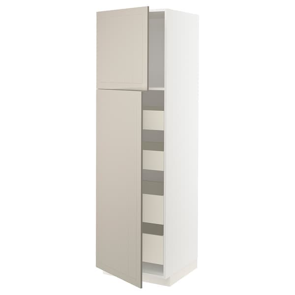 METOD / MAXIMERA - Hi cab w 2 doors/4 drawers, white/Stensund beige , 60x60x200 cm