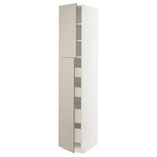METOD / MAXIMERA - Hi cab w 2 doors/4 drawers, white/Stensund beige , 40x60x220 cm - best price from Maltashopper.com 99468348