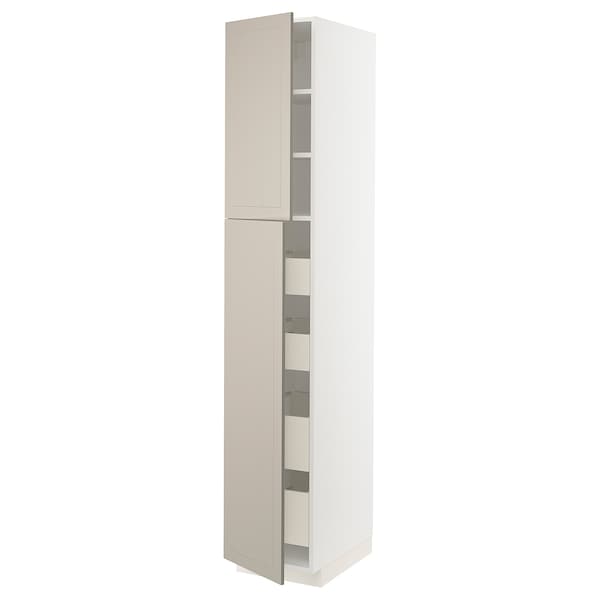 METOD / MAXIMERA - Hi cab w 2 doors/4 drawers, white/Stensund beige , 40x60x220 cm