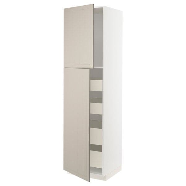 METOD / MAXIMERA - Hi cab w 2 doors/4 drawers, white/Stensund beige , 60x60x220 cm