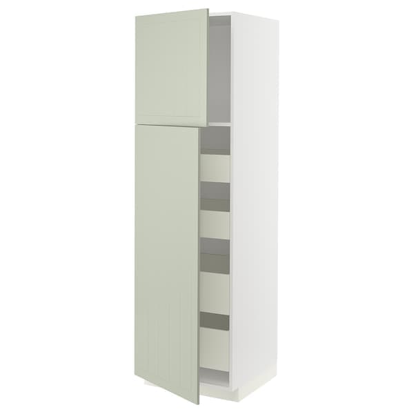 METOD / MAXIMERA - Hi cab w 2 doors/4 drawers, white/Stensund light green , 60x60x200 cm - best price from Maltashopper.com 99486535