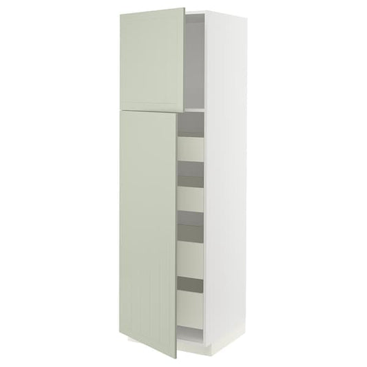 METOD / MAXIMERA - Hi cab w 2 doors/4 drawers, white/Stensund light green , 60x60x200 cm - best price from Maltashopper.com 99486535