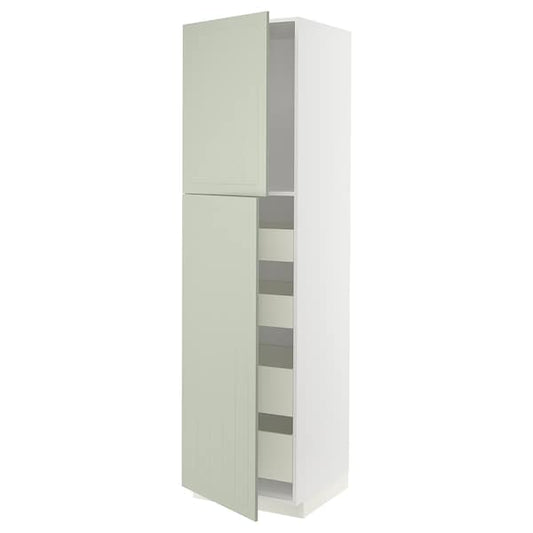 METOD / MAXIMERA - Hi cab w 2 doors/4 drawers, white/Stensund light green, 60x60x220 cm - best price from Maltashopper.com 79486579