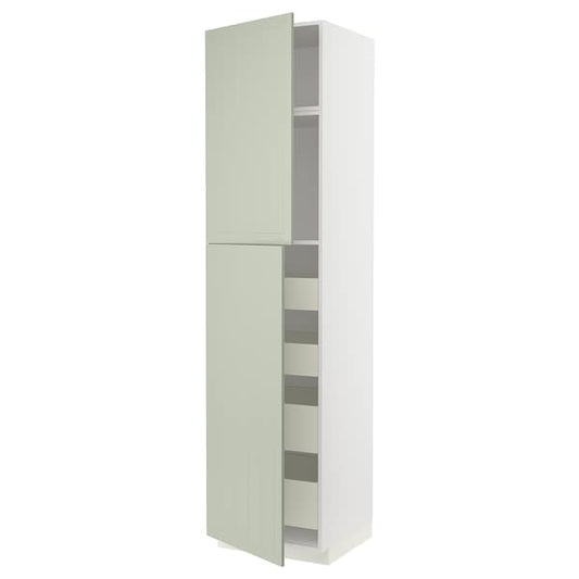 METOD / MAXIMERA - Hi cab w 2 doors/4 drawers, white/Stensund light green, 60x60x240 cm - best price from Maltashopper.com 59486603
