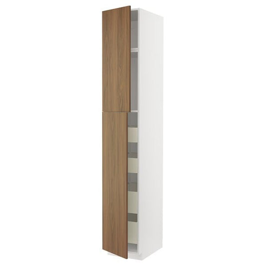 Ikea METOD / MAXIMERA - Hi cab w 2 doors/4 drawers, white/Tistorp brown walnut effect, 40x60x240 cm