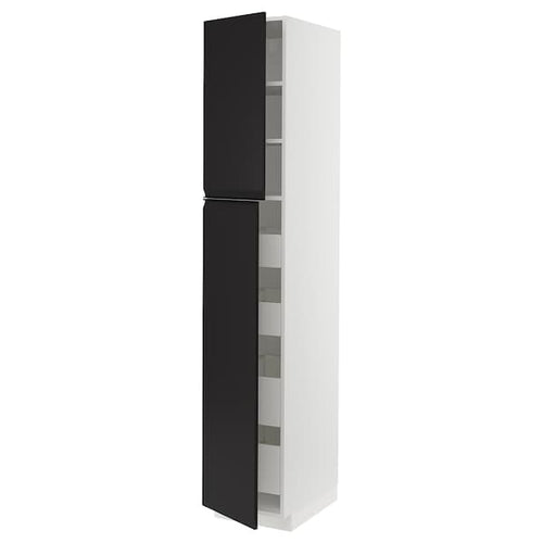 METOD / MAXIMERA - Hi cab w 2 doors/4 drawers, white/Upplöv matt anthracite, 40x60x220 cm