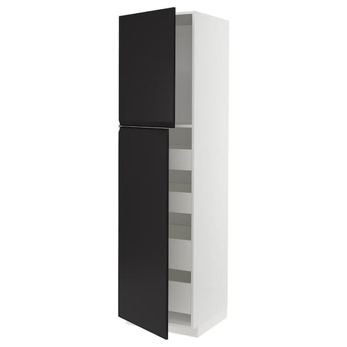 METOD / MAXIMERA - Hi cab w 2 doors/4 drawers, white/Upplöv matt anthracite , 60x60x220 cm