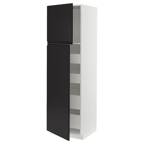 METOD / MAXIMERA - Hi cab w 2 doors/4 drawers, white/Upplöv matt anthracite , 60x60x200 cm