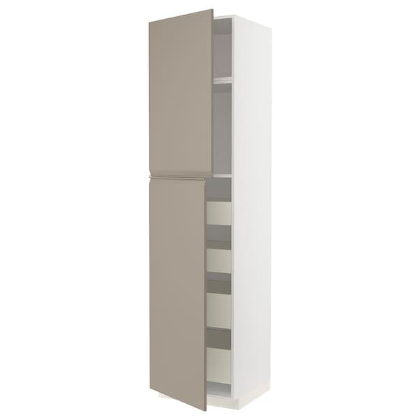 METOD / MAXIMERA - Hi cab w 2 doors/4 drawers, white/Upplöv matt dark beige, 60x60x240 cm - best price from Maltashopper.com 89491702