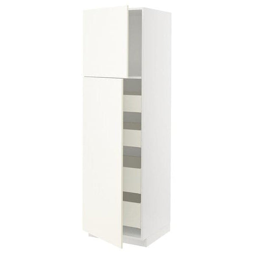 METOD / MAXIMERA - Hi cab w 2 doors/4 drawers, white/Vallstena white, 60x60x200 cm