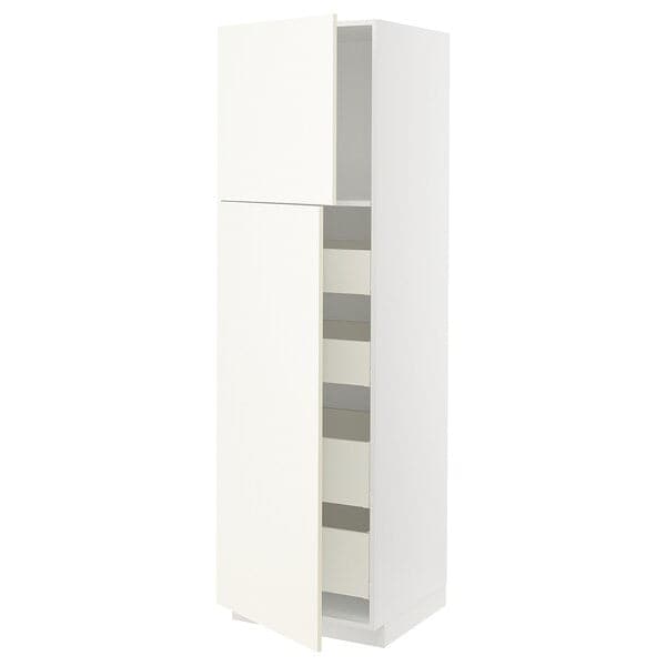 METOD / MAXIMERA - Hi cab w 2 doors/4 drawers, white/Vallstena white, 60x60x200 cm