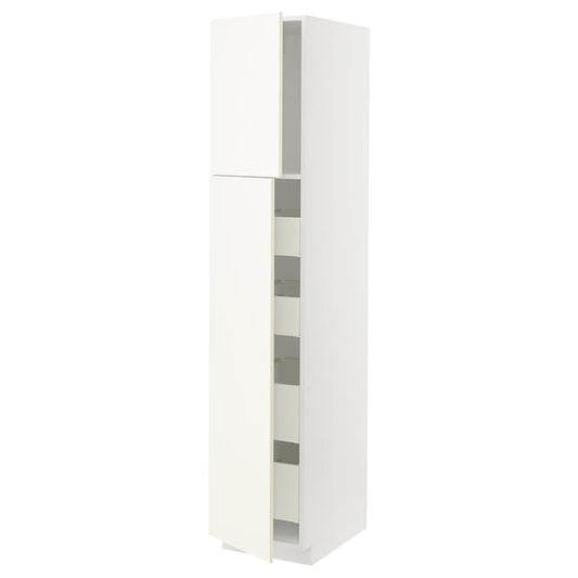 Ikea METOD / MAXIMERA - Hi cab w 2 doors/4 drawers, white/Vallstena white, 40x60x200 cm