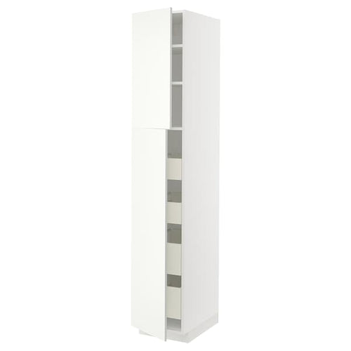 METOD / MAXIMERA - Hi cab w 2 doors/4 drawers, white/Vallstena white, 40x60x220 cm