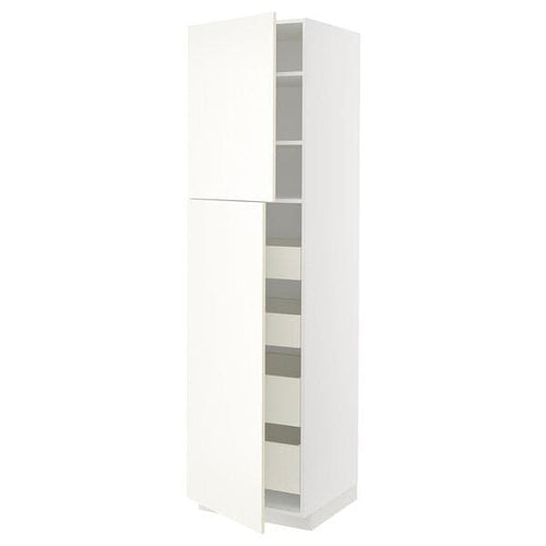 METOD / MAXIMERA - Hi cab w 2 doors/4 drawers, white/Vallstena white, 60x60x220 cm