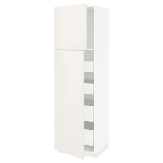 Ikea METOD / MAXIMERA - Hi cab w 2 doors/4 drawers, white/Veddinge white, 60x60x200 cm