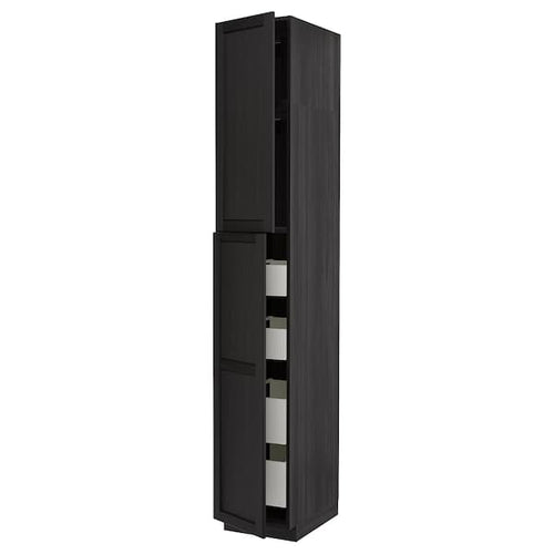 METOD / MAXIMERA - Hi cab w 2 doors/4 drawers, black/Lerhyttan black stained, 40x60x240 cm