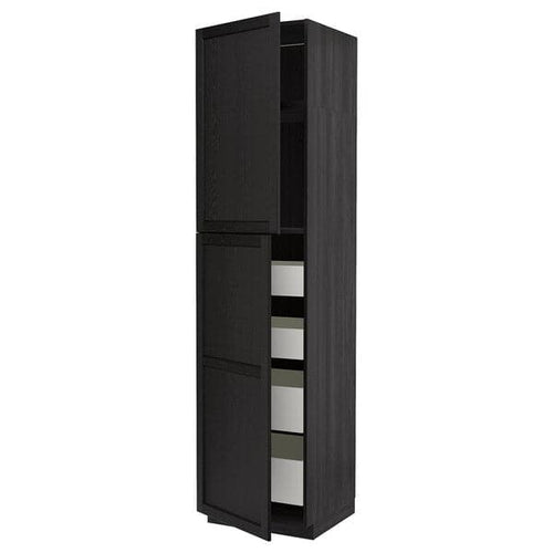 METOD / MAXIMERA hi cab w 2 doors/4 drawers, black/Lerhyttan black stained, 60x60x240 cm