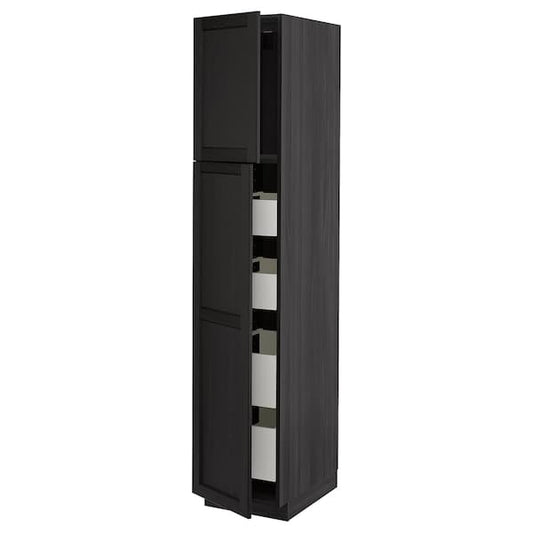 Ikea METOD / MAXIMERA - Hi cab w 2 doors/4 drawers, black/Lerhyttan black stained , 40x60x200 cm