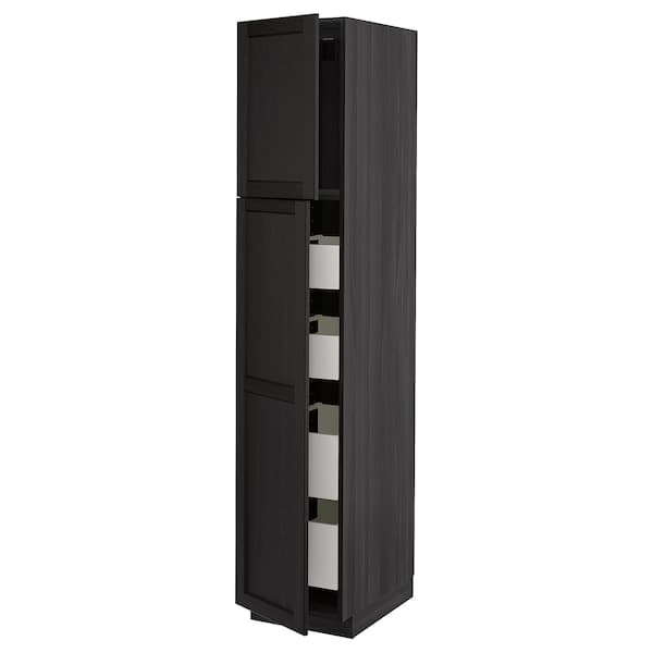 METOD / MAXIMERA - Hi cab w 2 doors/4 drawers, black/Lerhyttan black stained , 40x60x200 cm