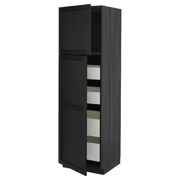 Ikea METOD / MAXIMERA - Hi cab w 2 doors/4 drawers, black/Lerhyttan black stained, 60x60x200 cm