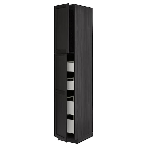METOD / MAXIMERA - Hi cab w 2 doors/4 drawers, black/Lerhyttan black stained, 40x60x220 cm - best price from Maltashopper.com 69457600