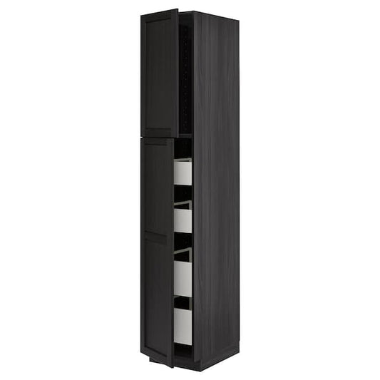 METOD / MAXIMERA - Hi cab w 2 doors/4 drawers, black/Lerhyttan black stained, 40x60x220 cm - best price from Maltashopper.com 69457600