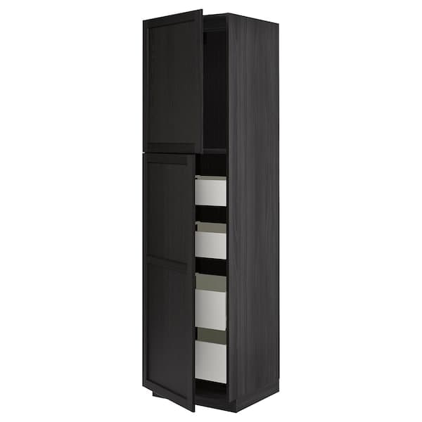 METOD / MAXIMERA - Hi cab w 2 doors/4 drawers, black/Lerhyttan black stained, 60x60x220 cm